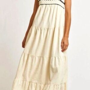 LALAVON isla breeze wavy trim maxi dress in cream SZ M